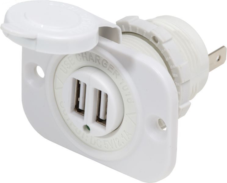 BLUE SEA - USB Einbausteckdose - 12 V weiss doppelt