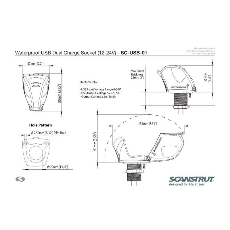 SCANSTRUT - SC-USB-01 - USB-Steckdose 2fach, wasserdicht