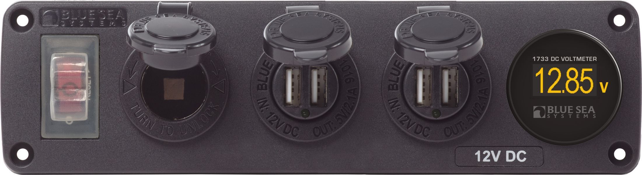 BLUE SEA - wassergeschütztes Panel - 12V + 2xUSB + Voltmeter