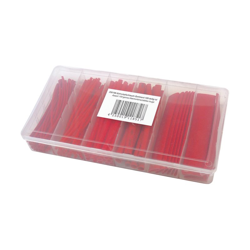 Schrumpfschlauch Sortiment 100 teilig, rot, in Box