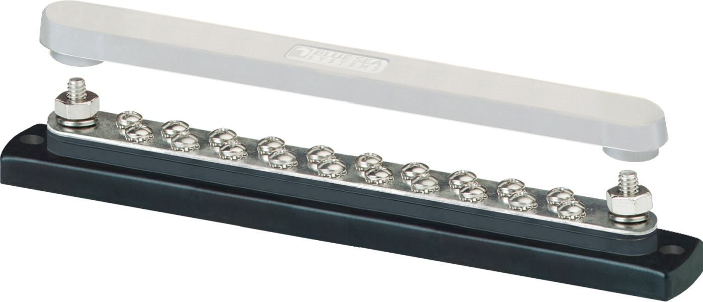 BLUE SEA - Sammelschiene 150A - 2 Bolzen Ø 6,3 mm + 20 Ansch